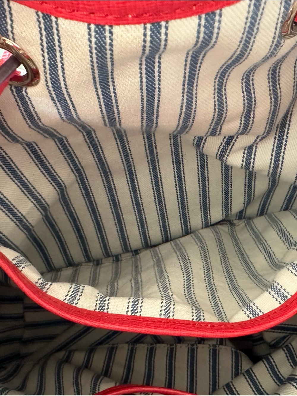 Dooney & Bourke Red/Coral Saffiano Leather Drawstring Bucket Shoulder Bag. - Picture 12 of 12